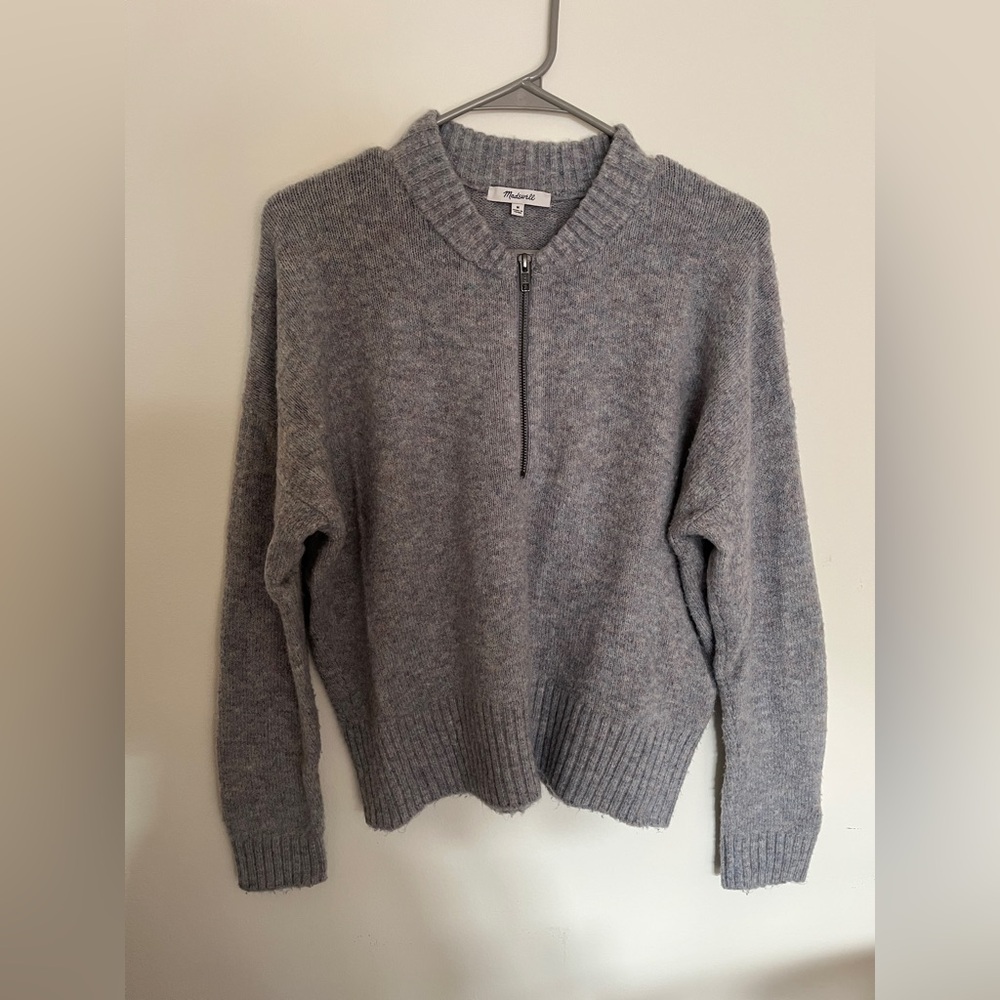 Madewell Heather Gray Zip Quarter Zip Sweater